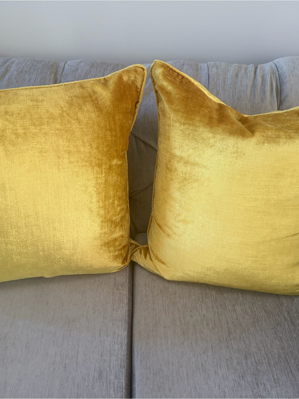 Golden Yellow Velvet Throw Pillows - Set of 2